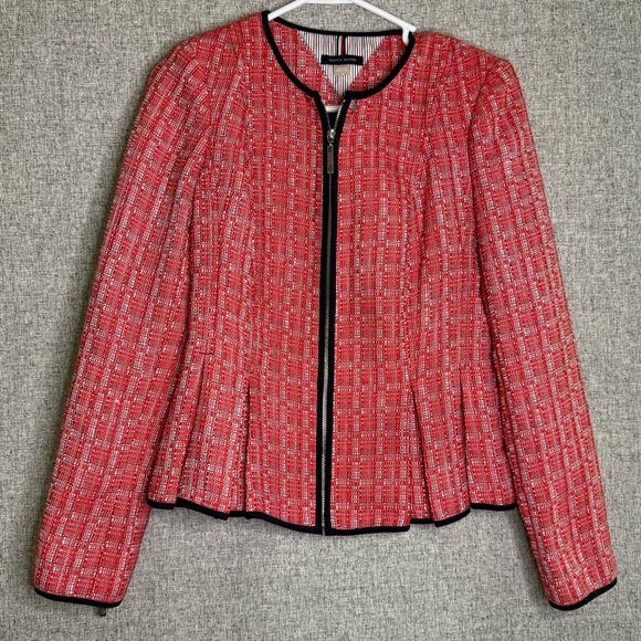 Tommy Hilfiger Jackets & Blazers - Tommy Hilfiger Women's Red/White/Black Plaid Tweed Full Zip Blazer Size 4